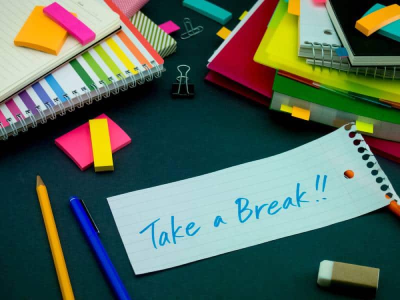 Take a Break message on paper with school supplies