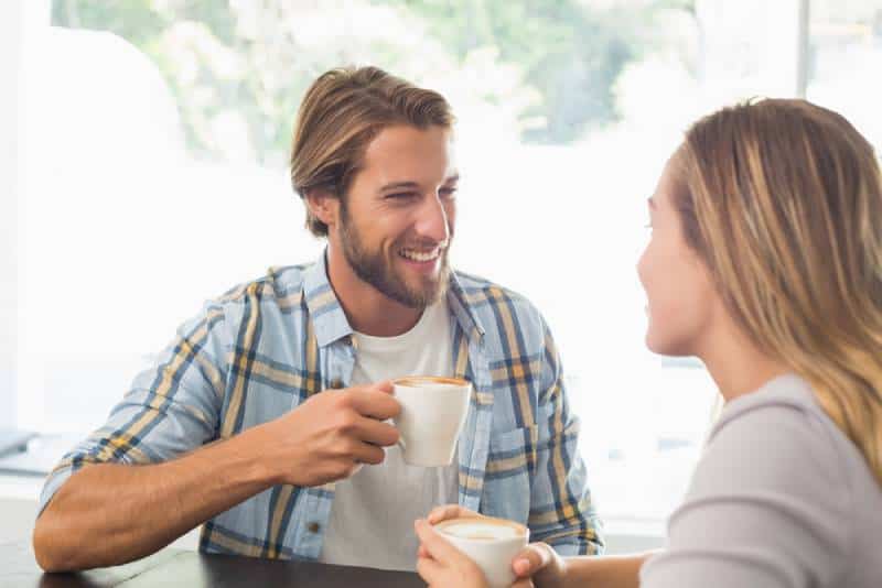 couple having coffee and talking