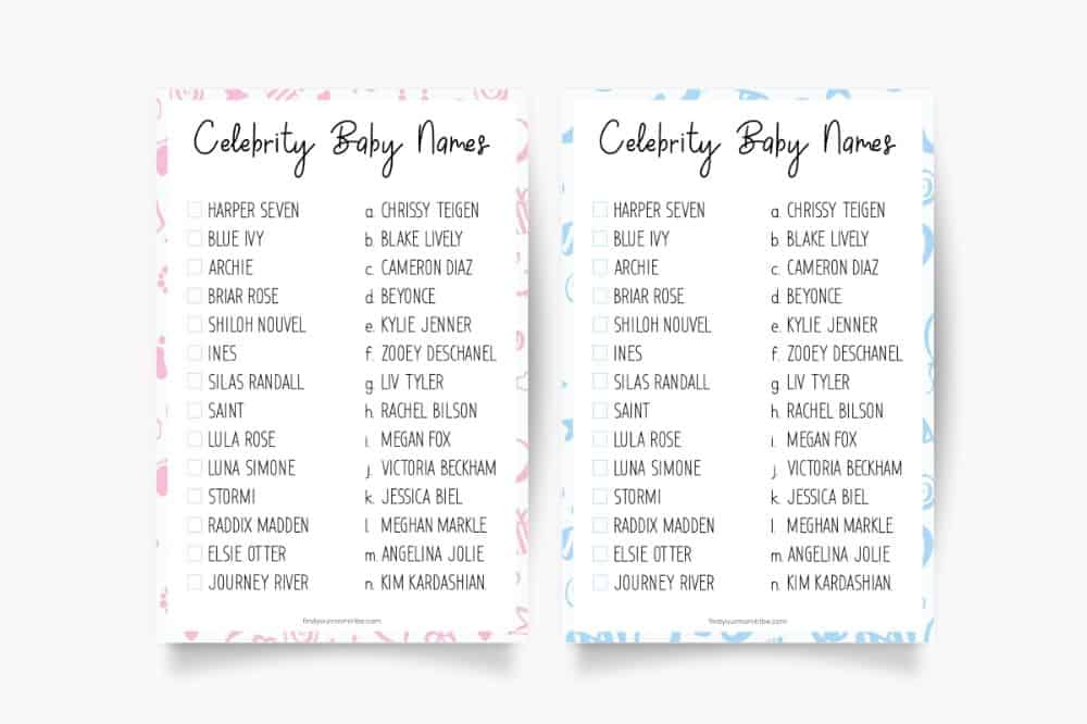 Celebrity Baby Names Free Printable