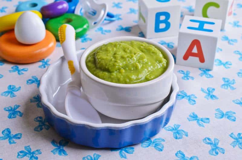 Green puree on table