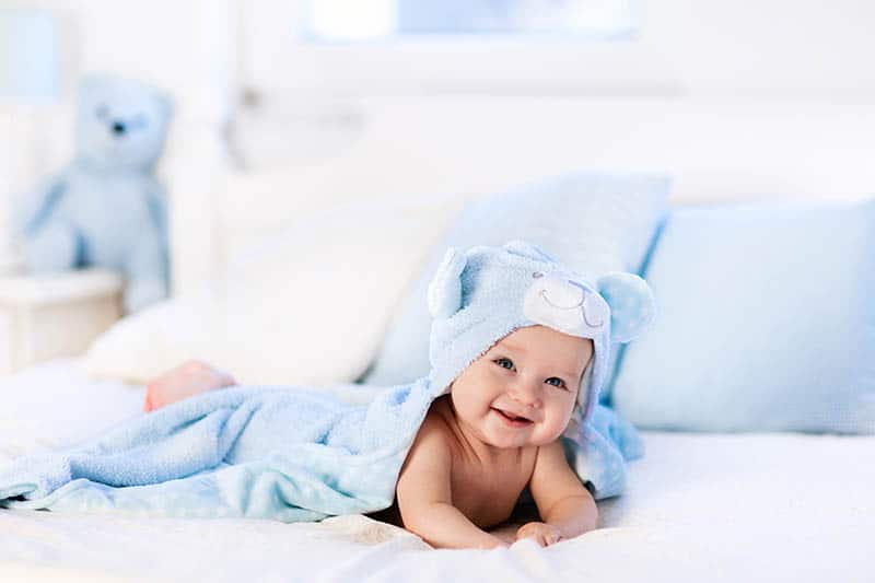 blue washcloth baby towel