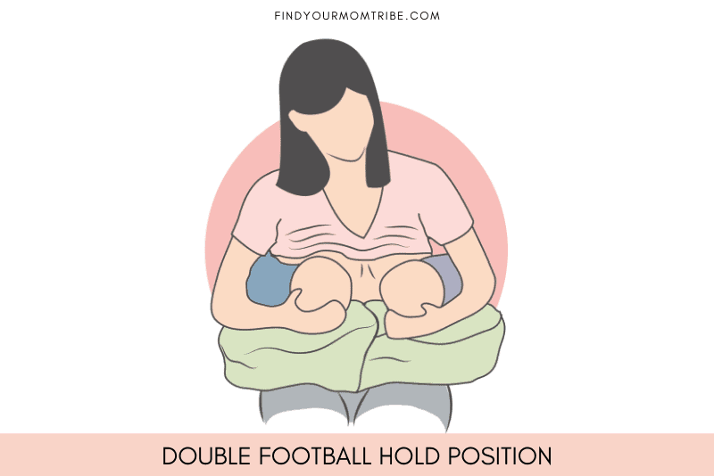 Illustration of a woman breastfeeding two babies on a pillow