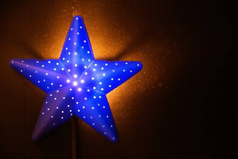 photo of blue nightlight in the shape of a star in the children's room