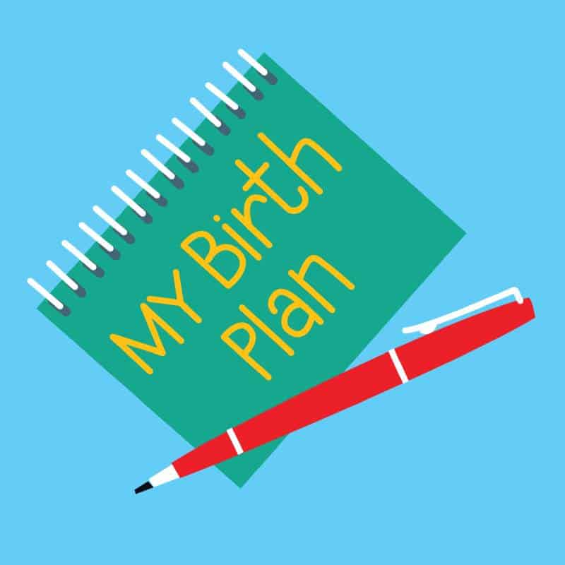 Illustration of a birth plan note and red pen