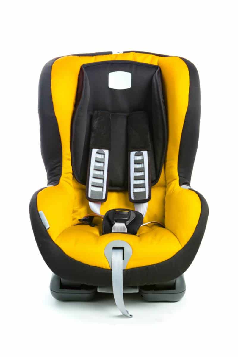 Black and yellow car seat isolated on white background
