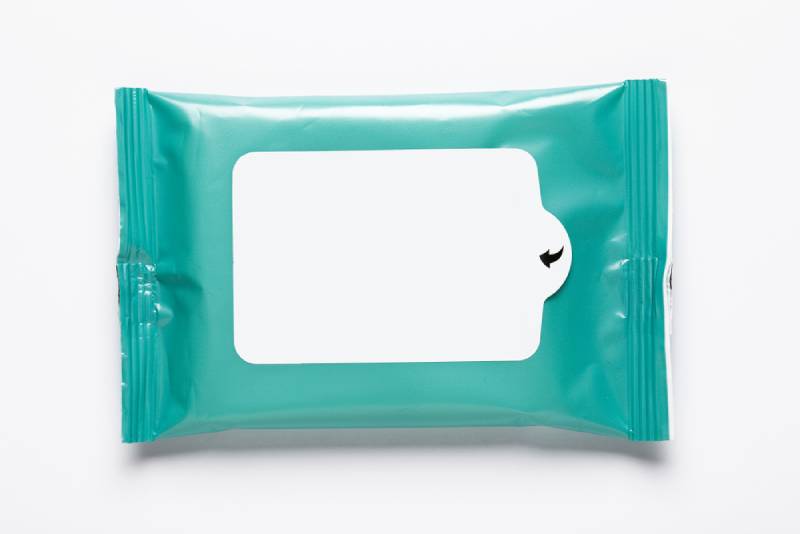 Wet wipes white and blue package, blank mock up
