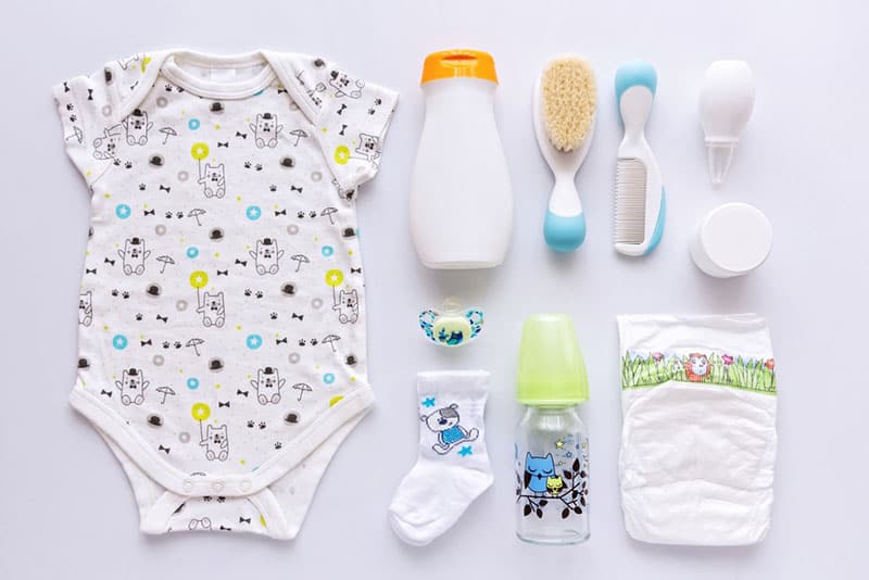 baby items on white background