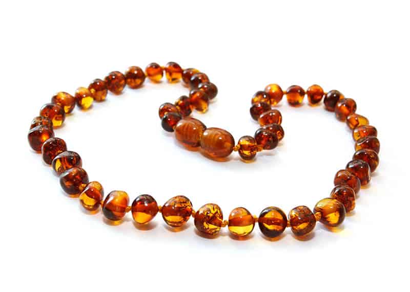 Amber Teething Necklace with white background