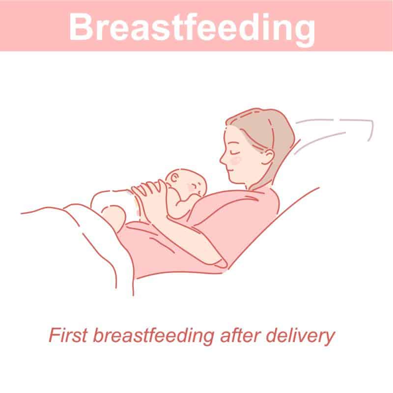 Young woman breastfeeding in bed - illustration