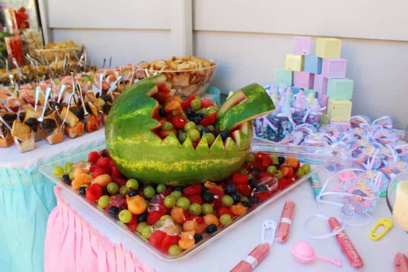 Watermelon Carved as a stroller for the baby shower party