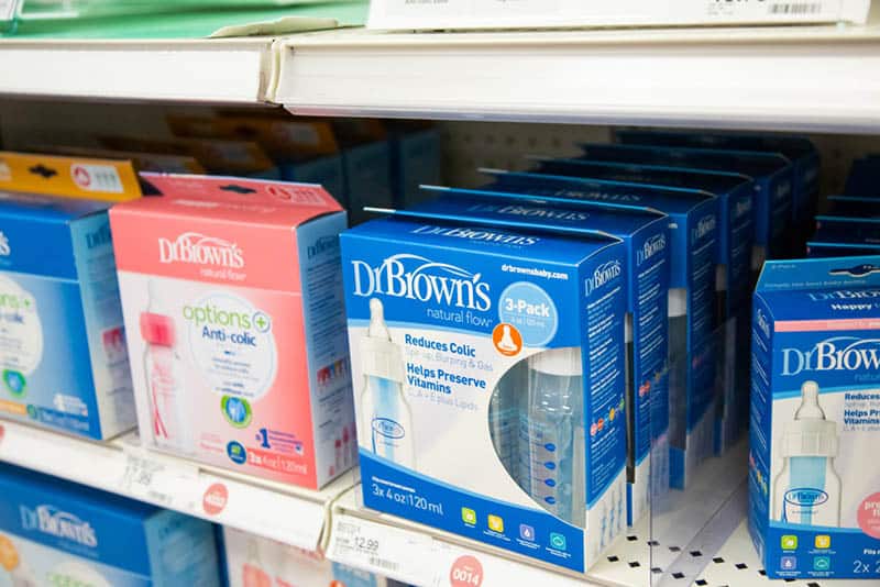 Dr. Brown's Natural Flow baby bottles on display at a local department store