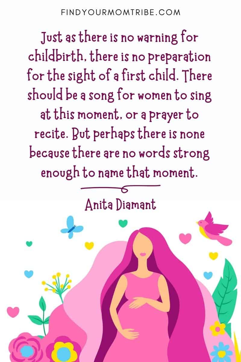 "Just as there is no warning for childbirth, there is no preparation for the sight of a first child. There should be a song for women to sing at this moment, or a prayer to recite. But perhaps there is none because there are no words strong enough to name that moment." – Anita Diamant