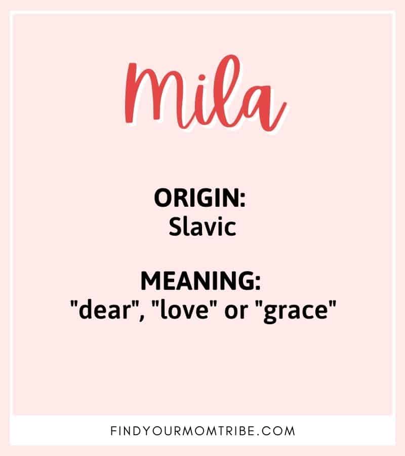 Illustrated female name Mila with meaning