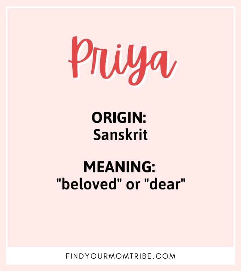 Girl’s Names That Mean Love: Illustrated name Prya with meaning