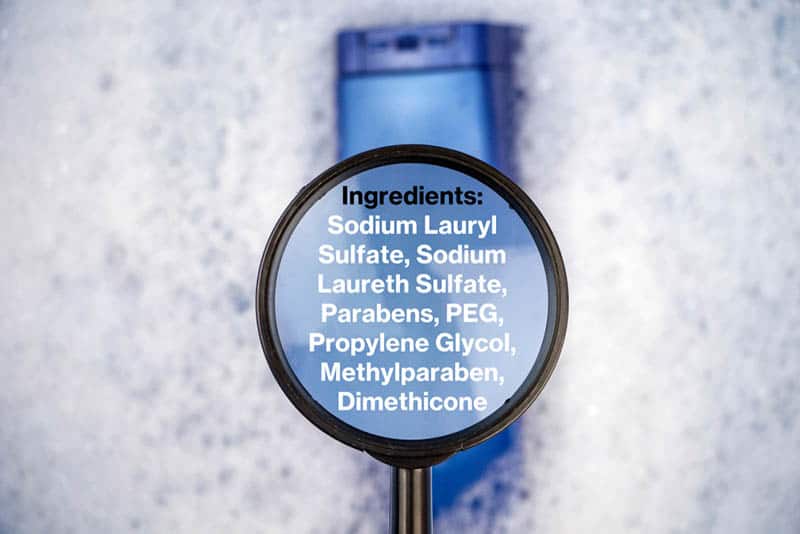 Chemical components on the shampoo label in a bubble bath