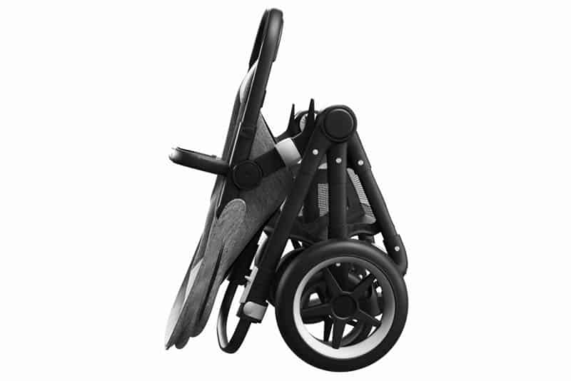 folded modern stroller in a black color