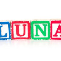 Toy blocks spelling out the name Luna