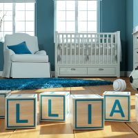 the name william spelled out on wooden blocks in the nursery