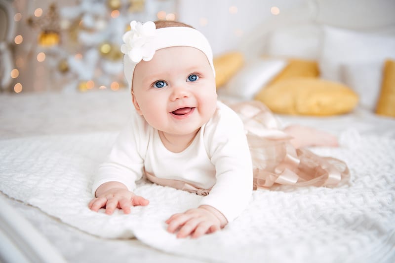 Baby girl wearing cute dress and headband