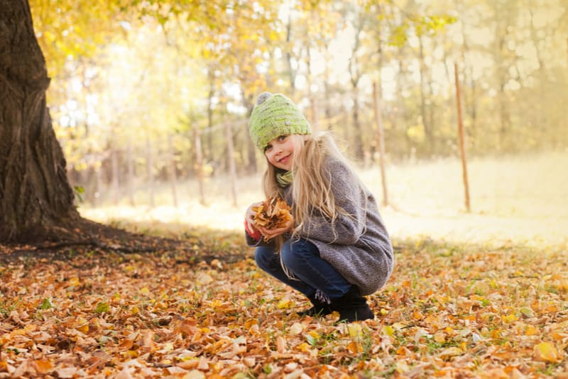 little girl in park in autumn