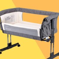mika micky bassinet in front of a yellow and orange background