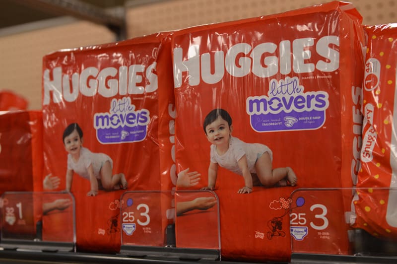 huggies diapers packages on the shell in store